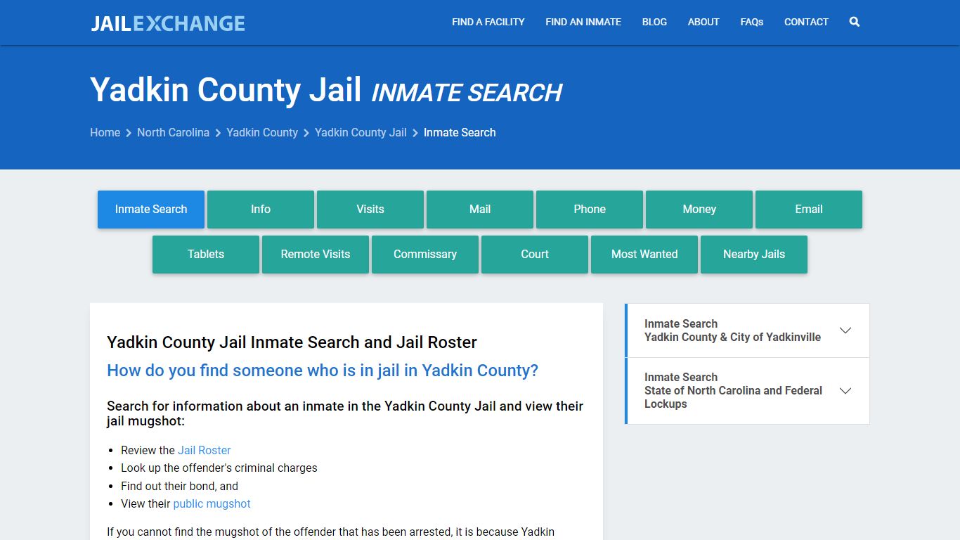 Inmate Search: Roster & Mugshots - Yadkin County Jail, NC
